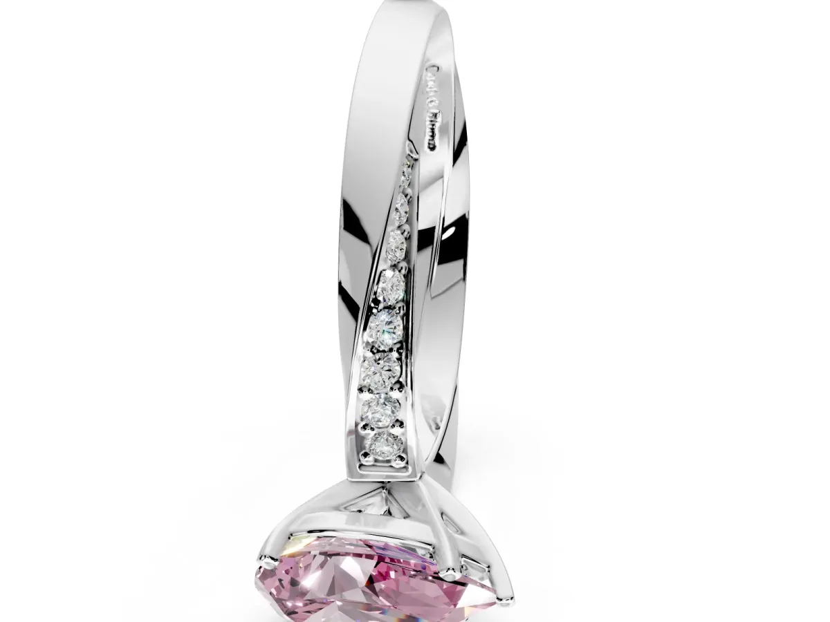 Side Accent Engagement Ring Setting for Fancy Pink Pear-Shaped Center with Accent Shoulders and Prong Head in White Gold