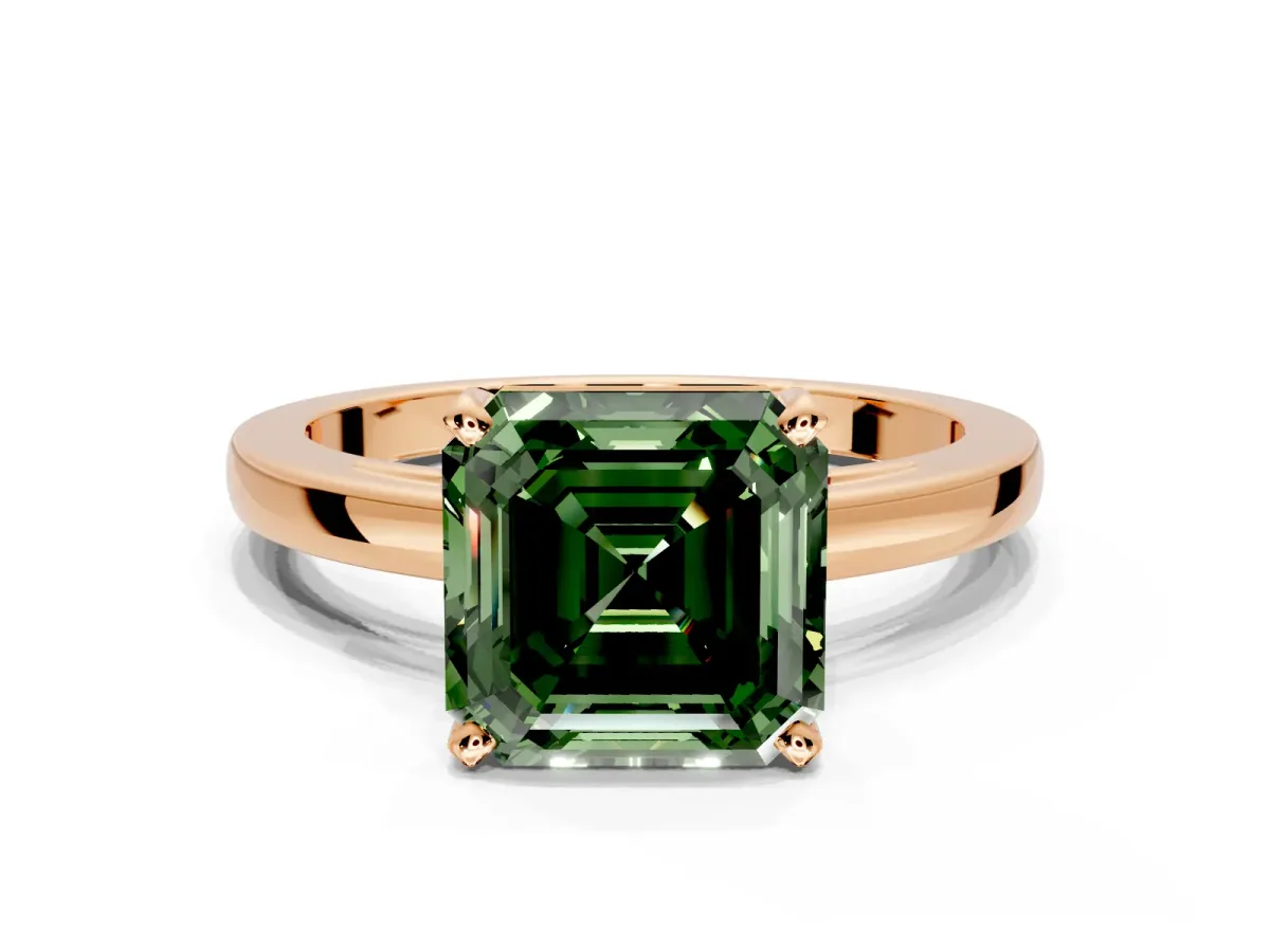 Solitaire Engagement Ring Setting for Fancy Green Asscher Cut Center with Basket Rail and Prong Head in Rose Gold
