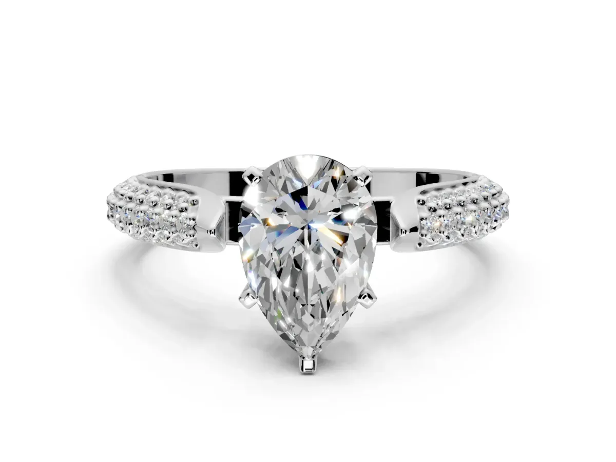 Solitaire Engagement Ring Setting for Pear-Shaped Center with Multi-Row Accents and Prong Head in Sterling Silver