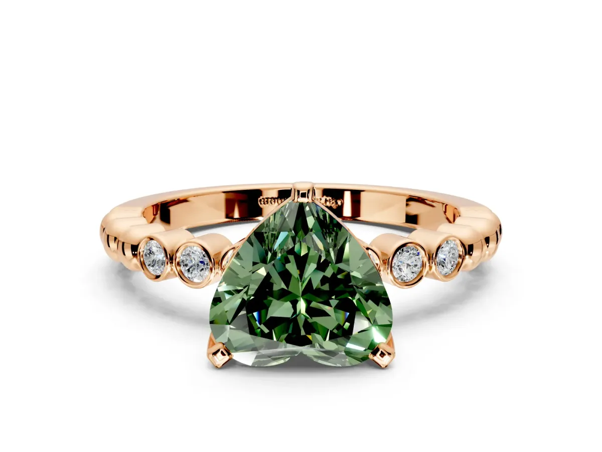 Solitaire Engagement Ring Setting for Fancy Green Heart-Shaped Center with Bezel-Dot Beaded Band and Prong Head in Rose Gold