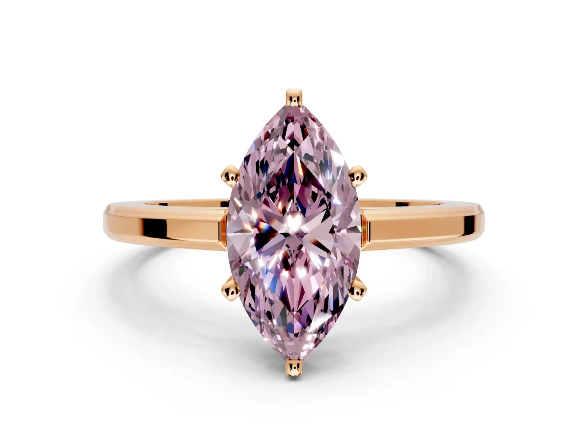 Solitaire Engagement Ring Setting for Fancy Pink Marquise Center with Flat-Sided Plain Band and Prong Head in Rose Gold