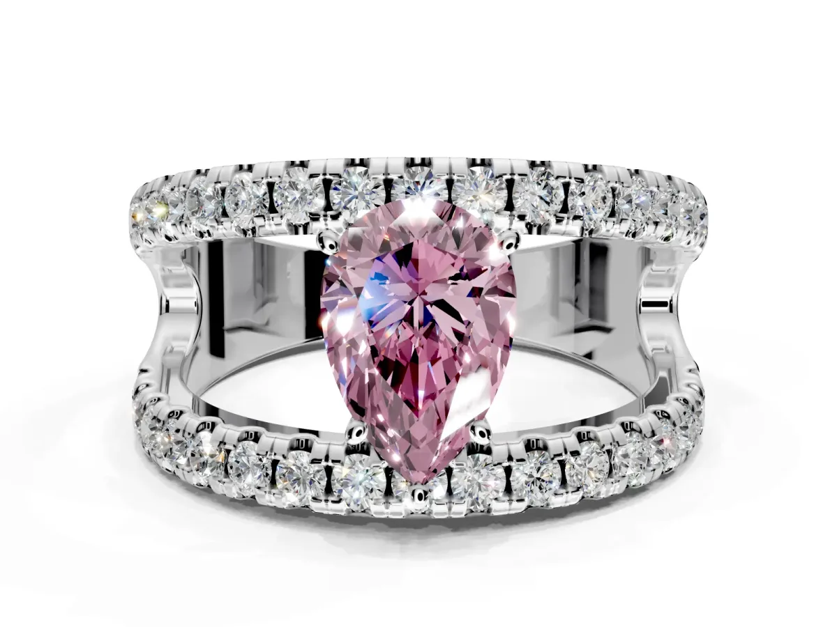 Solitaire Engagement Ring Setting for Fancy Pink Pear-Shaped Center with Wide-Open Split Shank and Prong Head in Platinum