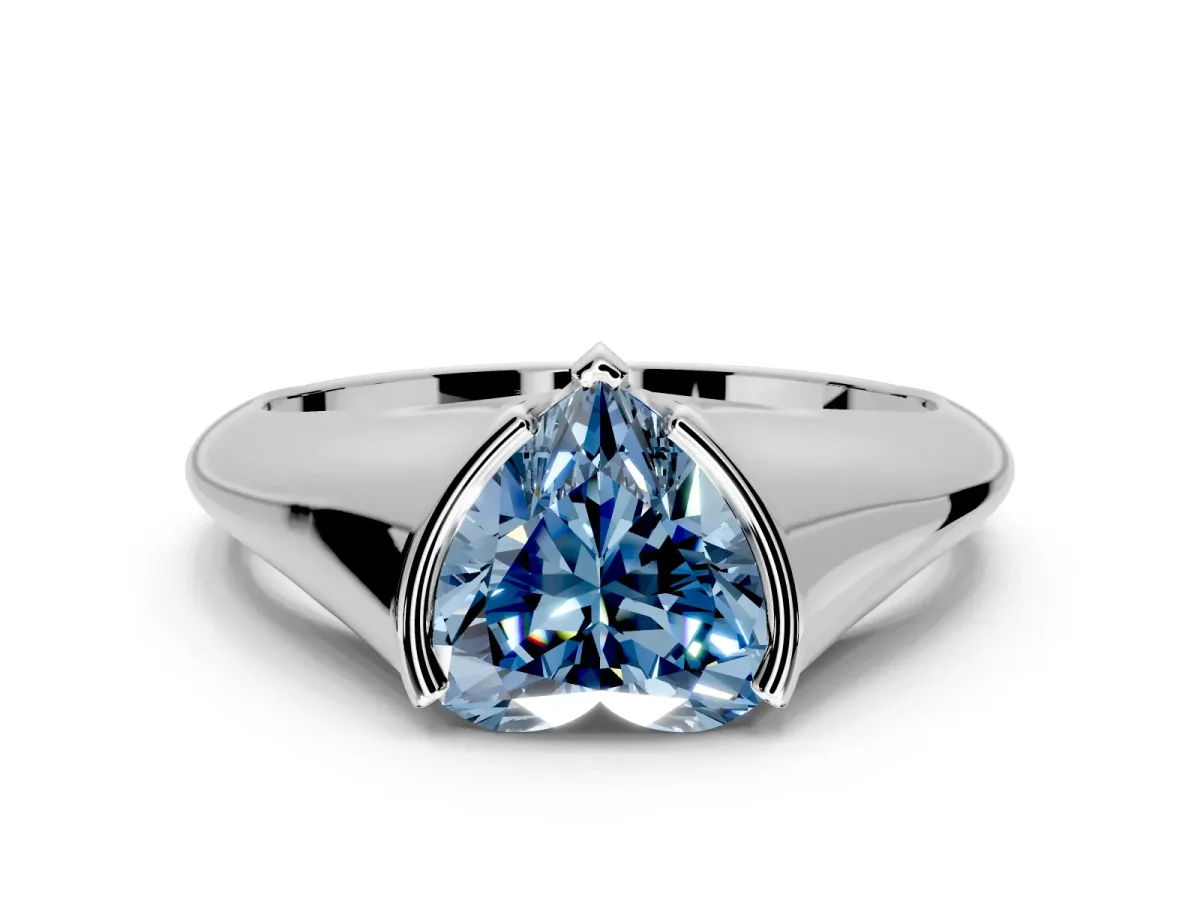 Tension Engagement Ring Setting for Fancy Blue Heart-Shaped Center with Wide Tapered Band and Tension Head in Sterling Silver