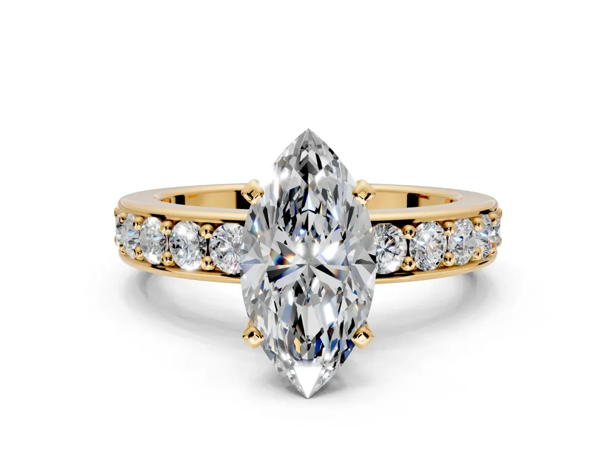 Solitaire Engagement Ring Setting for Marquise Center with Channel-Set Accents and Prong Head in Yellow Gold