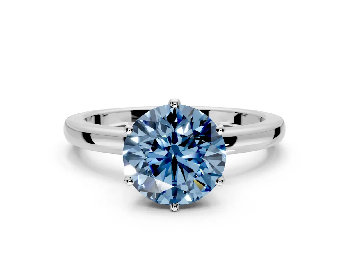 Solitaire Engagement Ring Setting for Fancy Blue Round Cut Center with Plain Band and Tulip Prong Head in Platinum