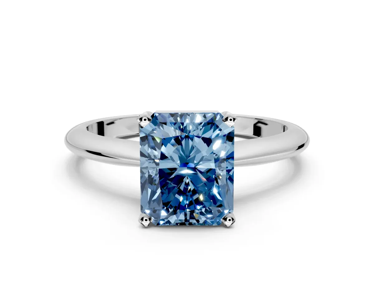 Solitaire Engagement Ring Setting for Fancy Blue Radiant Cut Center with Knife Ridge Band and Claw Prong Head in Sterling Silver