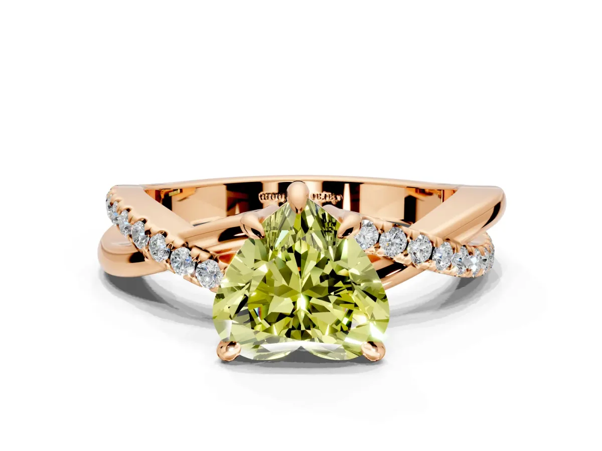 Solitaire Engagement Ring Setting for Fancy Yellow Heart-Shaped Center with Half-Pave Crossover Band and Prong Head in Rose Gold