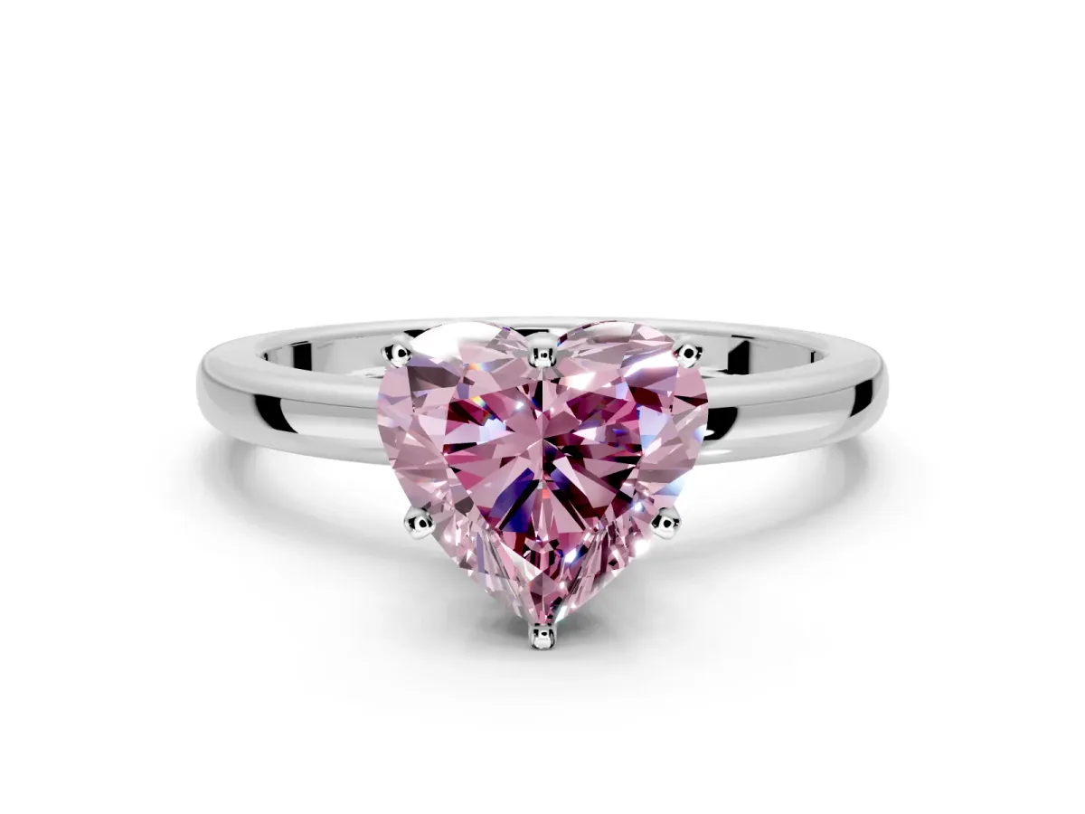 Solitaire Engagement Ring Setting for Fancy Pink Heart-Shaped Center with Plain Band and Tulip Prong Head in Platinum