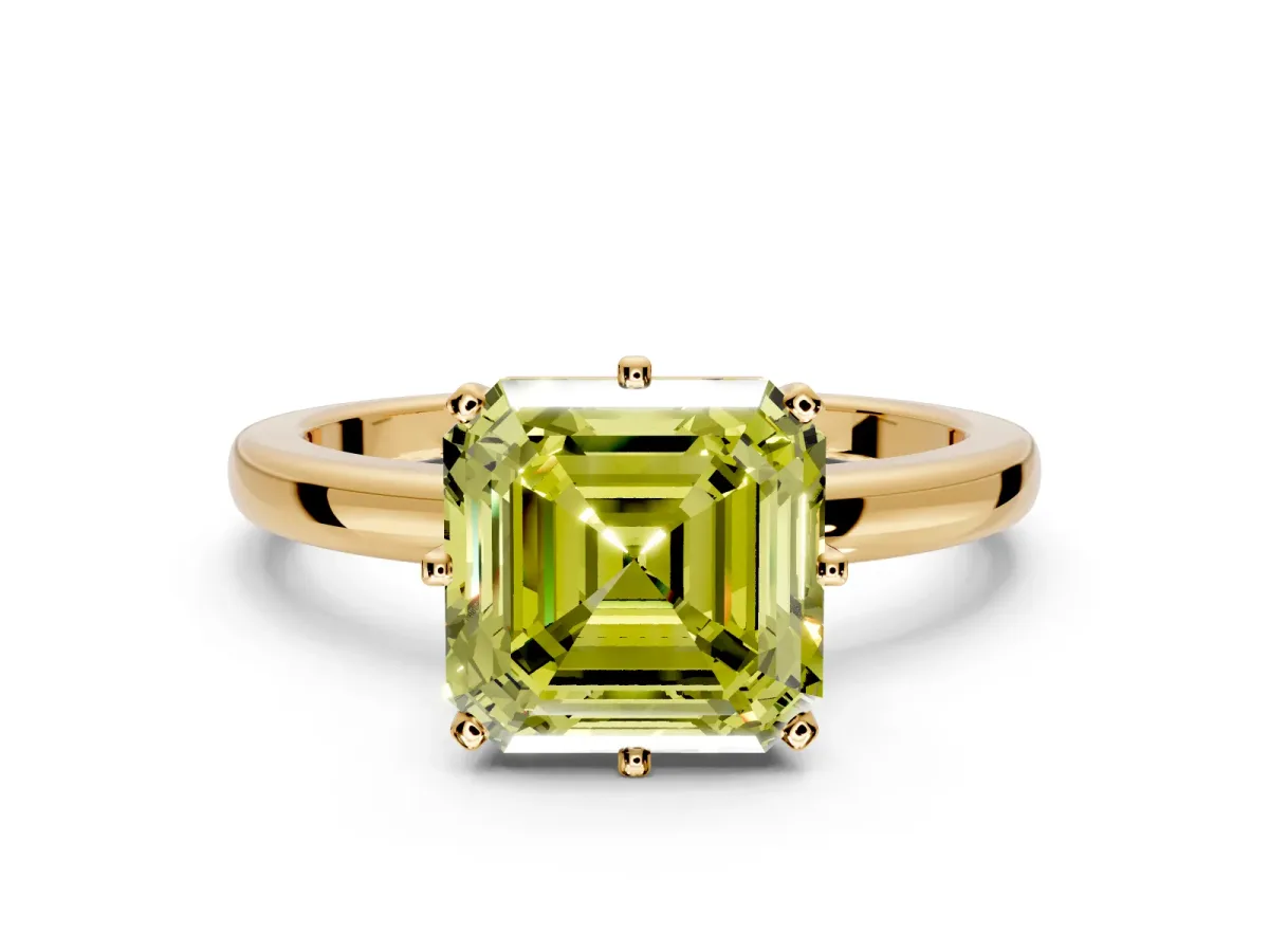 Solitaire Engagement Ring Setting for Fancy Yellow Asscher Cut Center with Plain Band and Tulip Prong Head in Yellow Gold