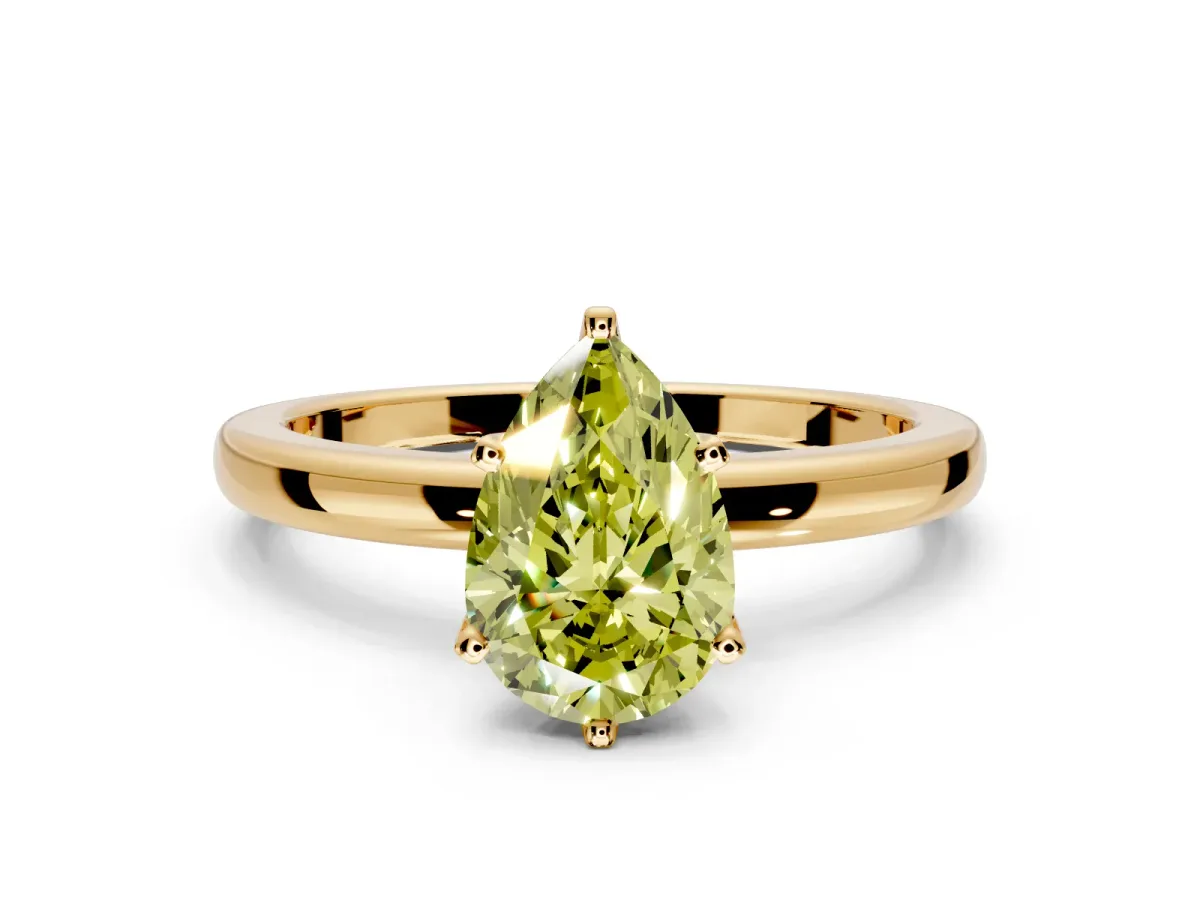 Solitaire Engagement Ring Setting for Fancy Yellow Pear-Shaped Center with Plain Band and Tulip Prong Head in Yellow Gold