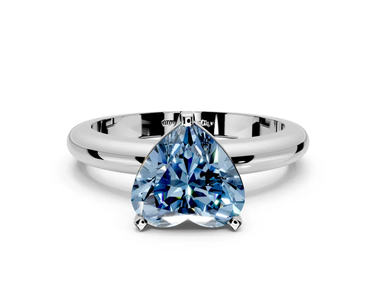 Solitaire Engagement Ring Setting for Fancy Blue Heart-Shaped Center with Wire Band and Prong Head in Sterling Silver