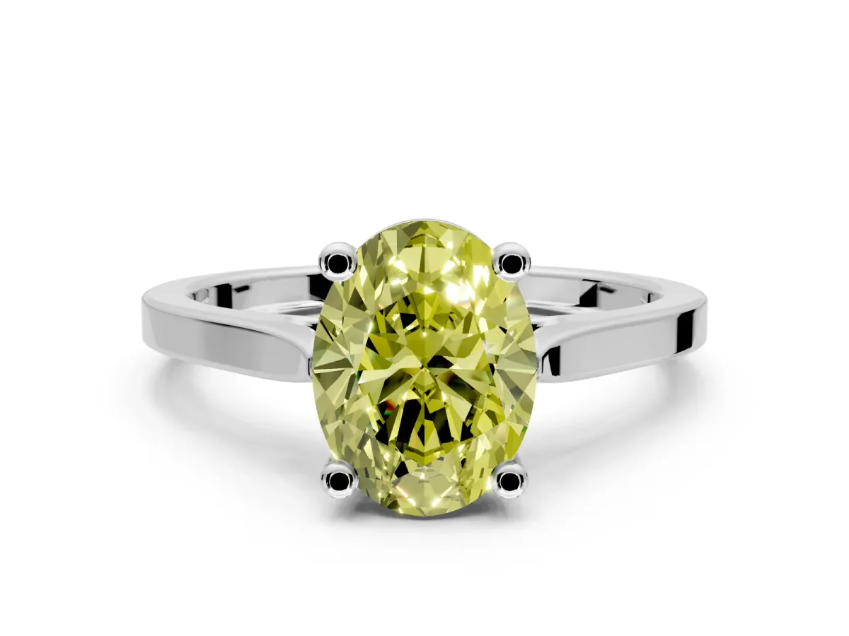 Solitaire Engagement Ring Setting for Fancy Yellow Oval Center with Tapered Shoulders and Prong Head in Platinum