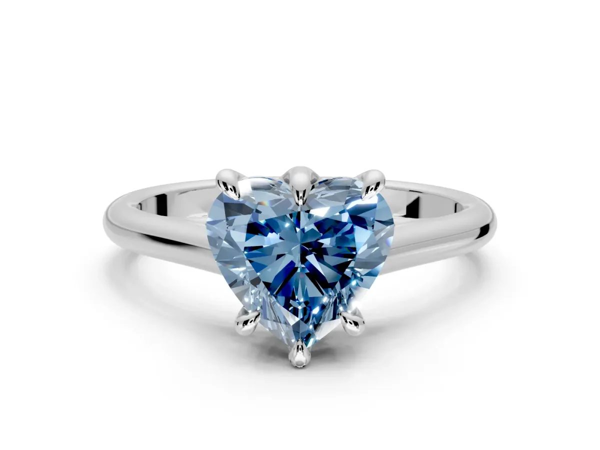 Solitaire Engagement Ring Setting for Fancy Blue Heart-Shaped Center with Cathedral Band and Prong Head in White Gold