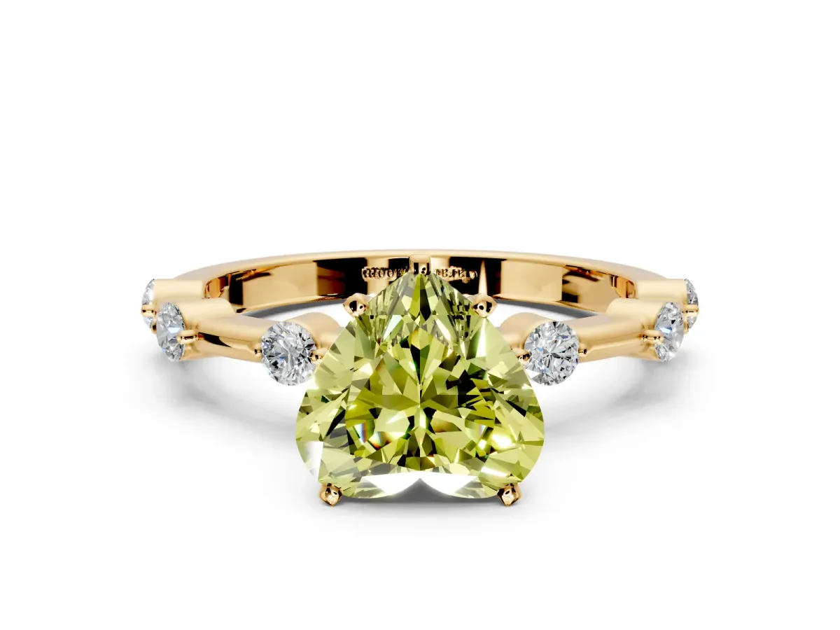 Solitaire Engagement Ring Setting for Fancy Yellow Heart-Shaped Center with Bezel Station Band and Prong Head in Yellow Gold