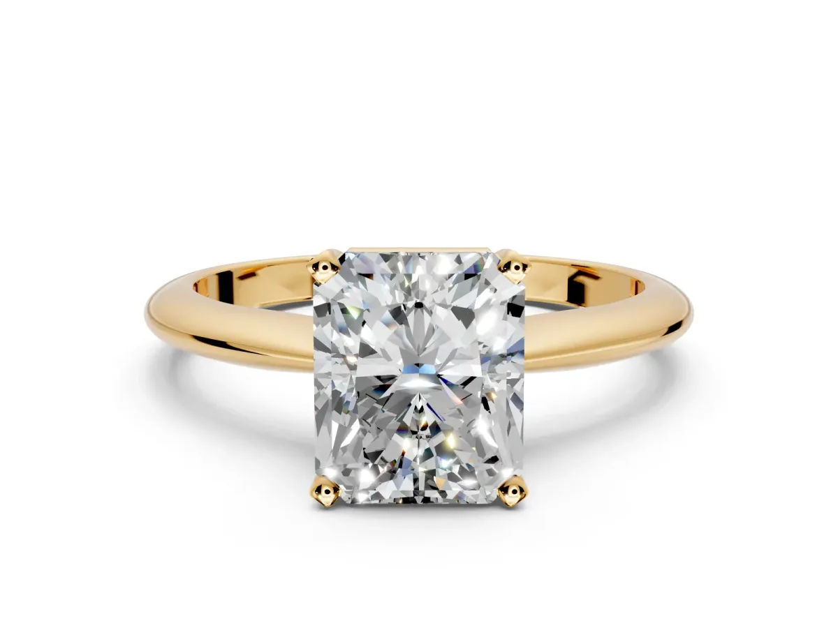 Solitaire Engagement Ring Setting for Radiant Cut Center with Knife Ridge Band and Claw Prong Head in Yellow Gold