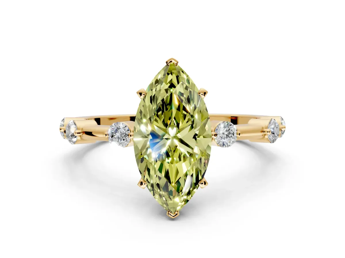 Solitaire Engagement Ring Setting for Fancy Yellow Marquise Center with Bezel Station Band and Prong Head in Yellow Gold