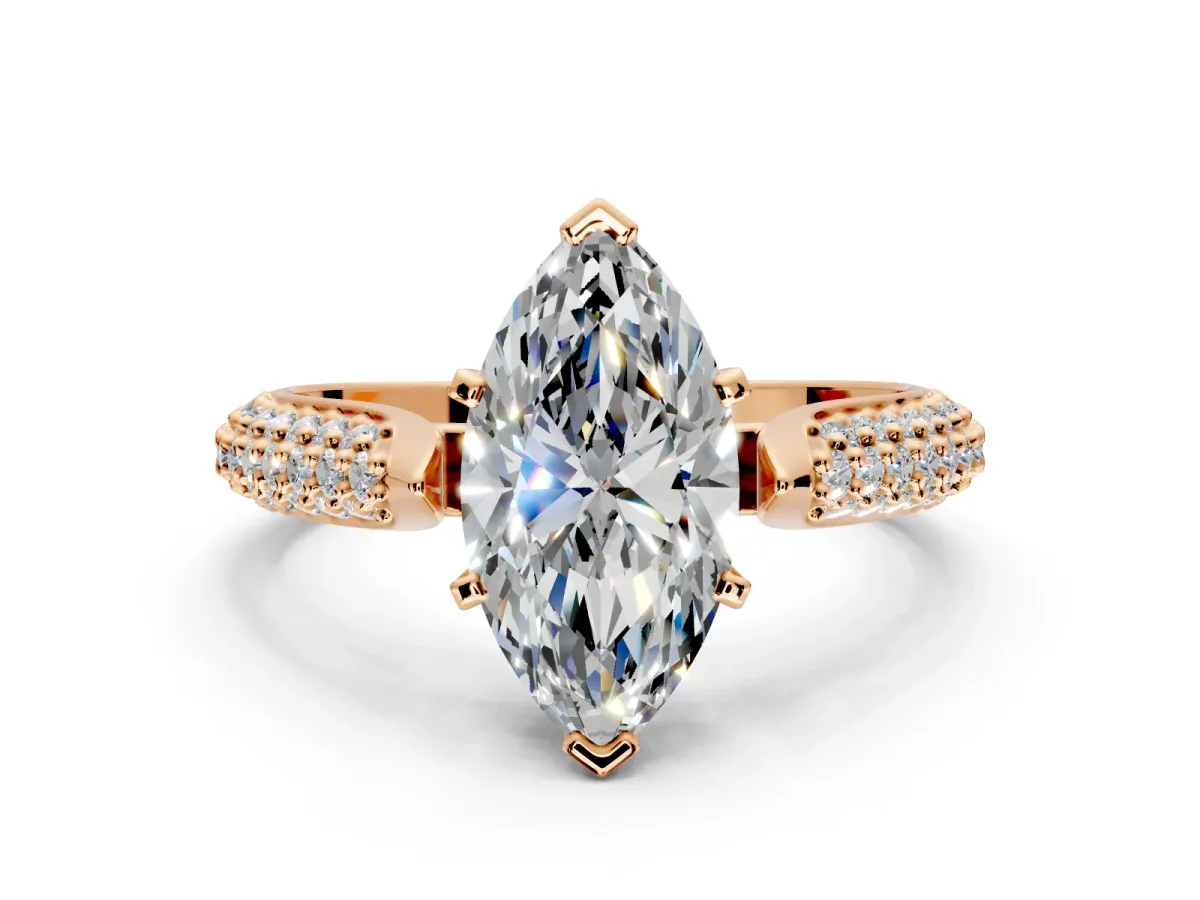 Solitaire Engagement Ring Setting for Marquise Center with Multi-Row Accents and Prong Head in Rose Gold