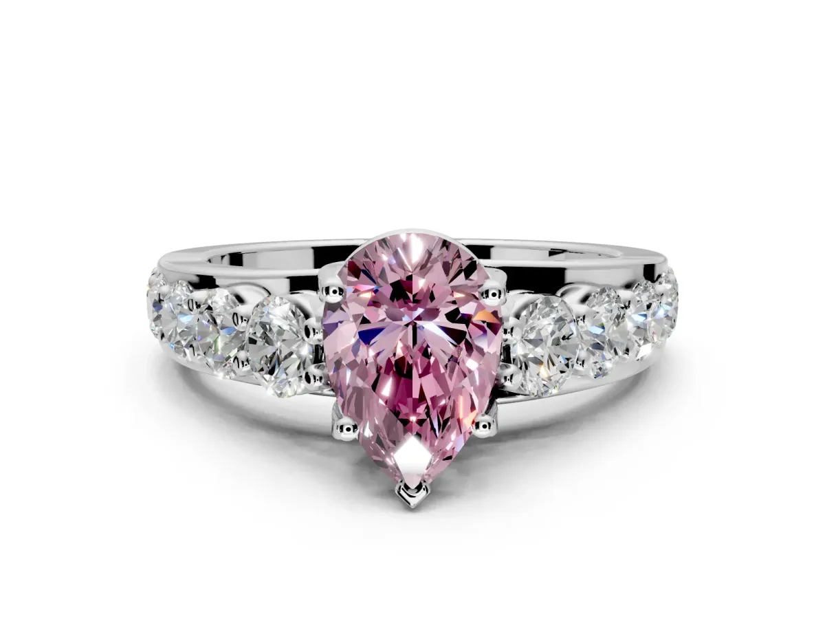 Solitaire Engagement Ring Setting for Fancy Pink Pear-Shaped Center with Graduated Shared Prongs and Prong Head in Sterling Silver