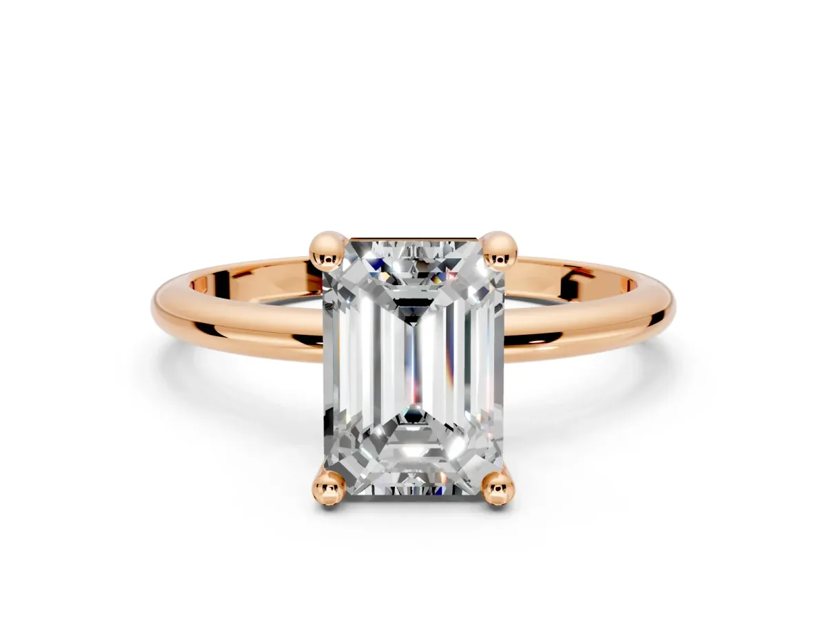 Minimalist Solitaire Engagement Ring Setting for Emerald Cut Center with Thin Band and Prong Head in Rose Gold