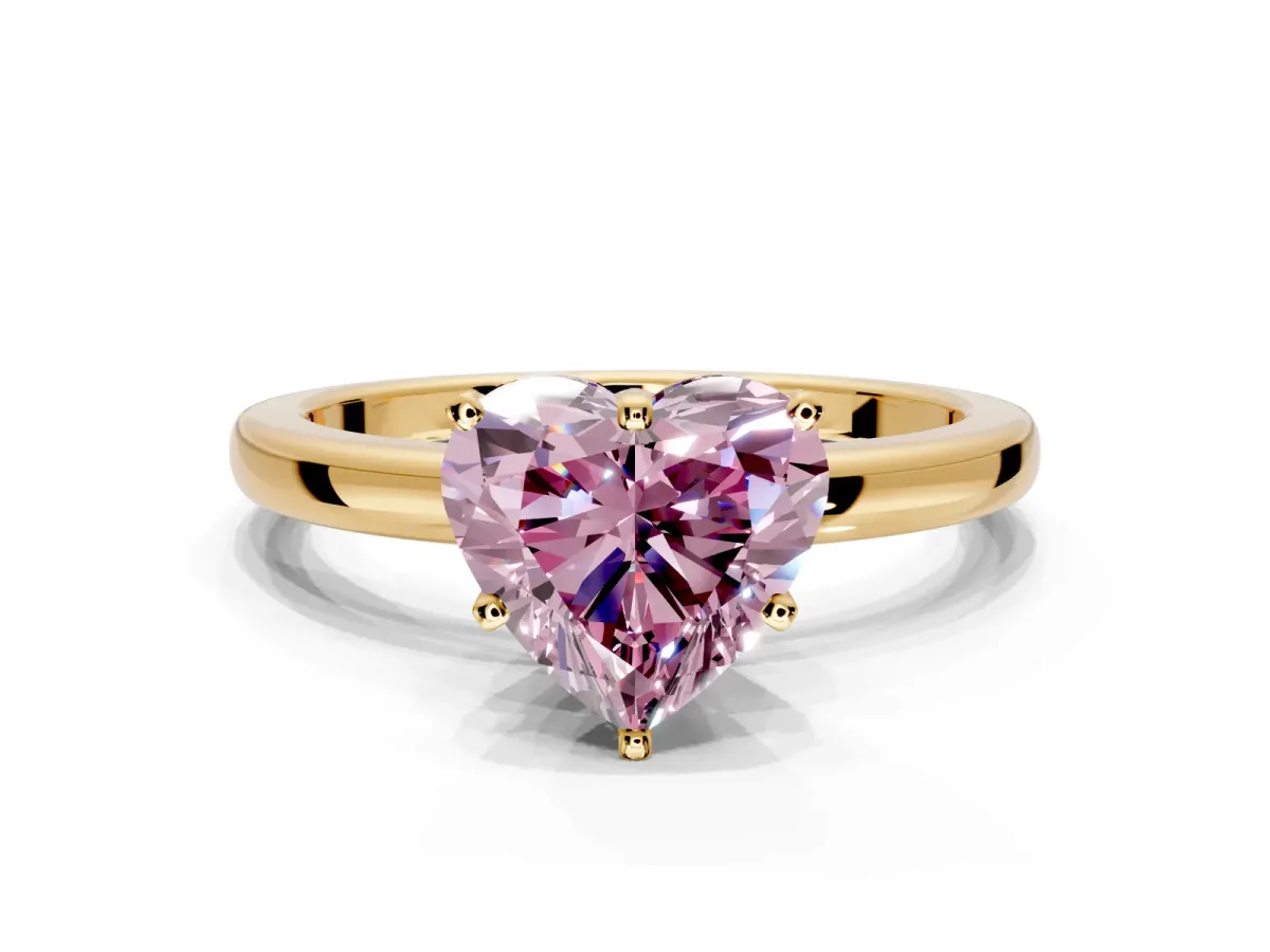 Solitaire Engagement Ring Setting for Fancy Pink Heart-Shaped Center with Plain Band and Tulip Prong Head in Yellow Gold