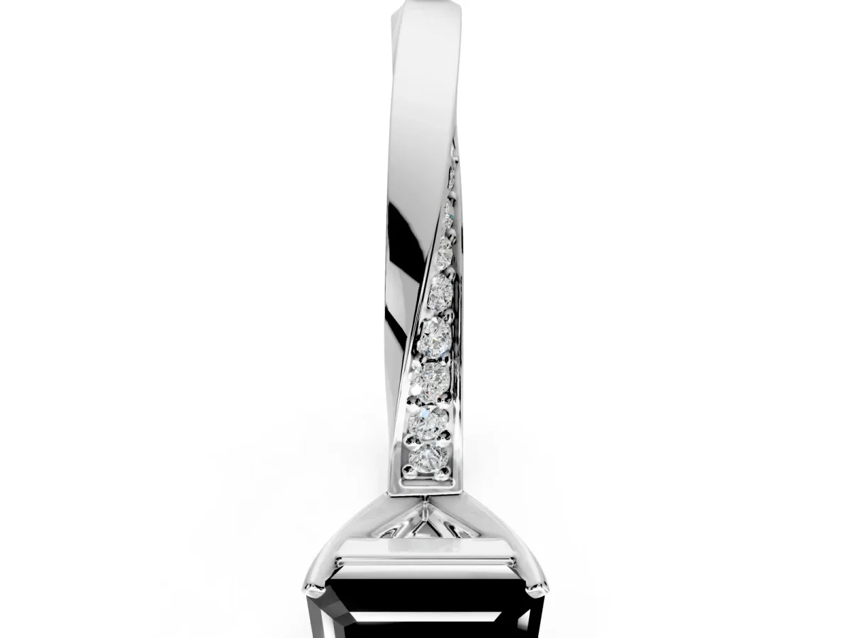Side Accent Engagement Ring Setting for Fancy Black Emerald Cut Center with Accent Shoulders and Prong Head in Platinum