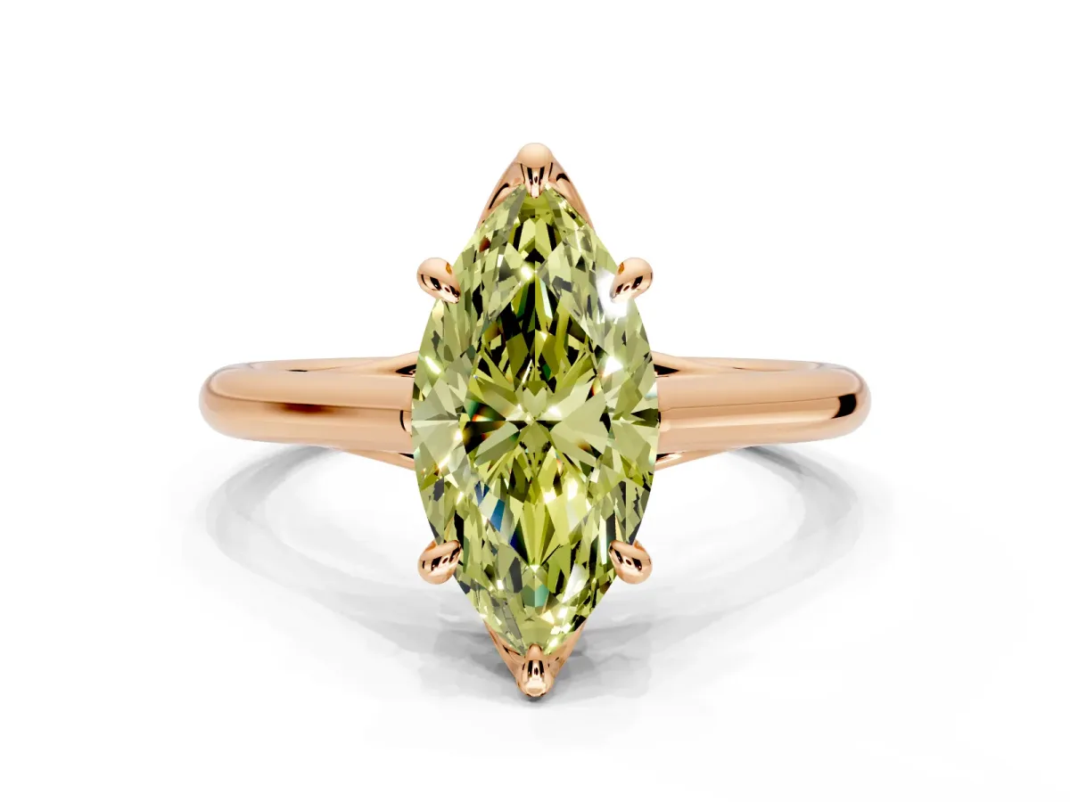Solitaire Engagement Ring Setting for Fancy Yellow Marquise Center with Cathedral Band and Prong Head in Rose Gold