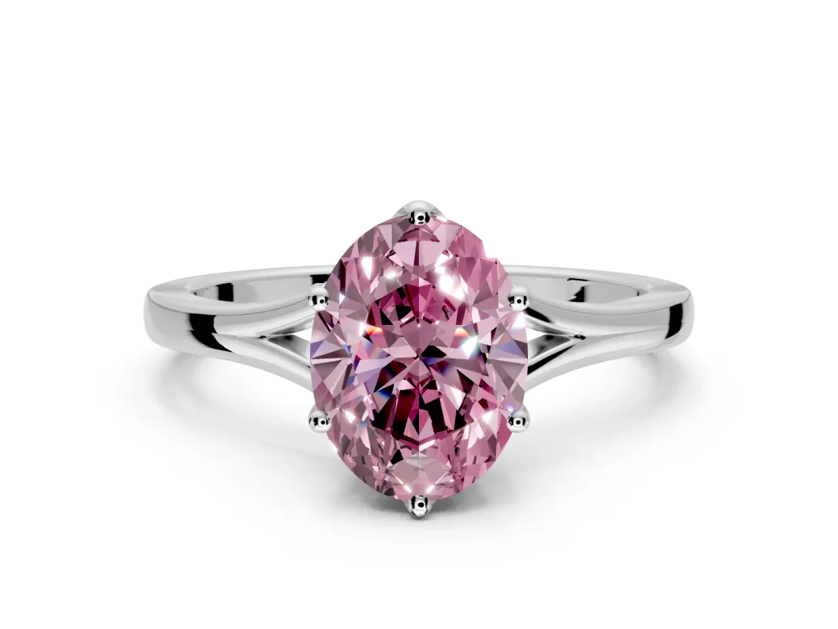 Solitaire Engagement Ring Setting for Fancy Pink Oval Center with Plain Split Shank and Prong Head in Platinum