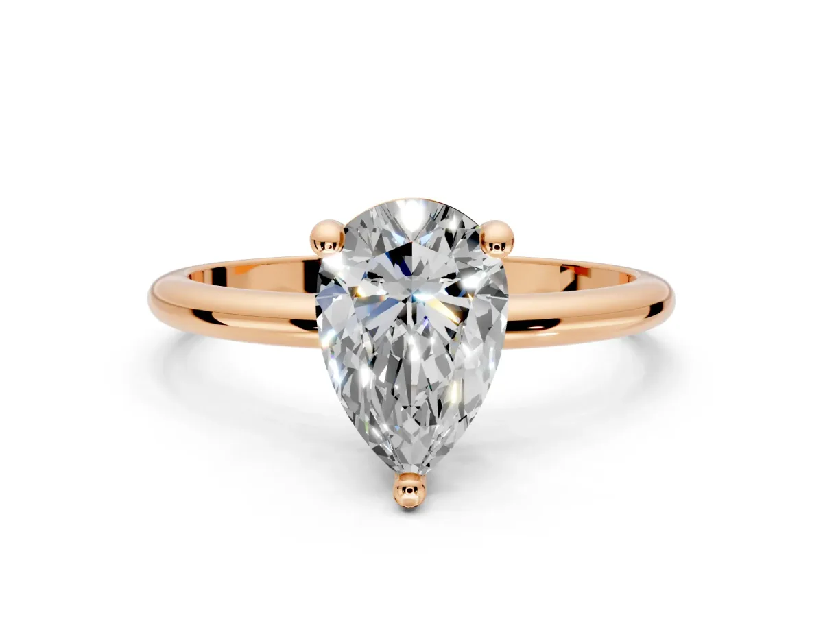 Minimalist Solitaire Engagement Ring Setting for Pear-Shaped Center with Thin Band and Prong Head in Rose Gold