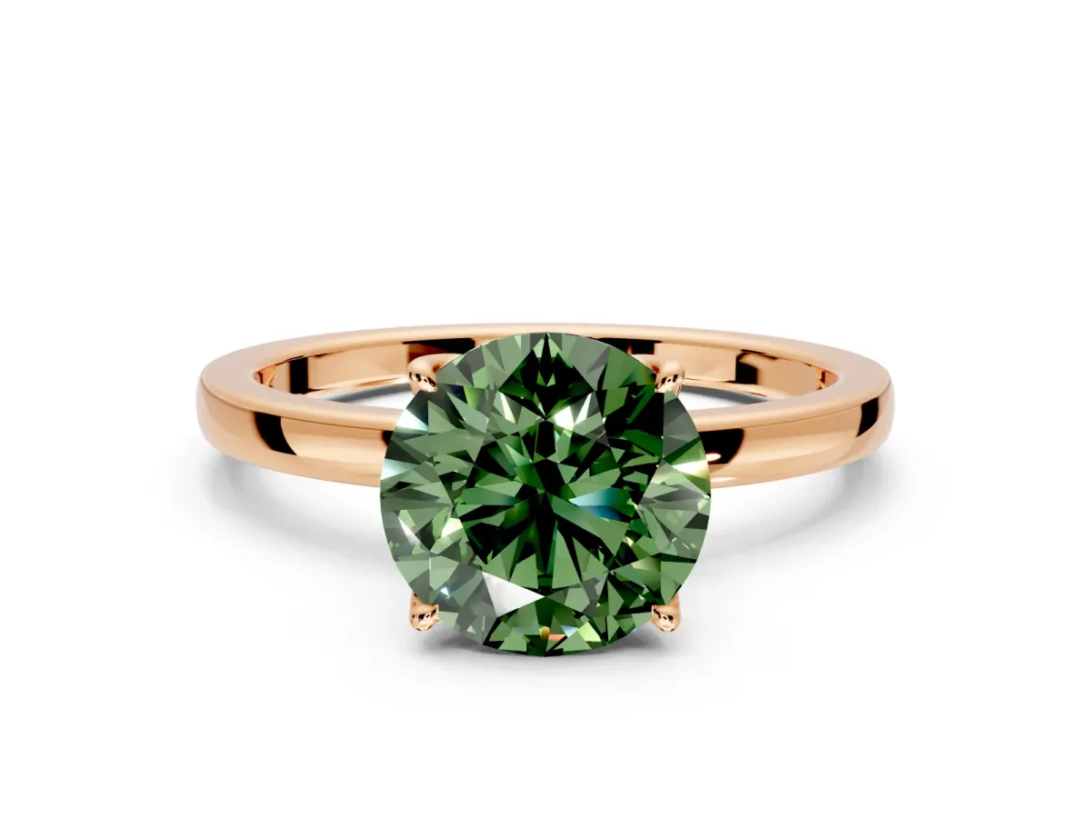Solitaire Engagement Ring Setting for Fancy Green Round Cut Center with Thin Rounded Plain Band and Prong Head in Rose Gold