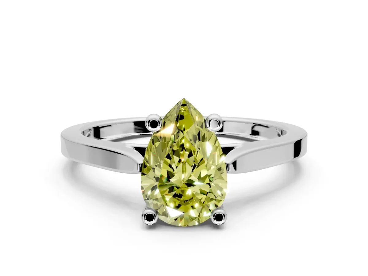 Solitaire Engagement Ring Setting for Fancy Yellow Pear-Shaped Center with Tapered Shoulders and Prong Head in Sterling Silver