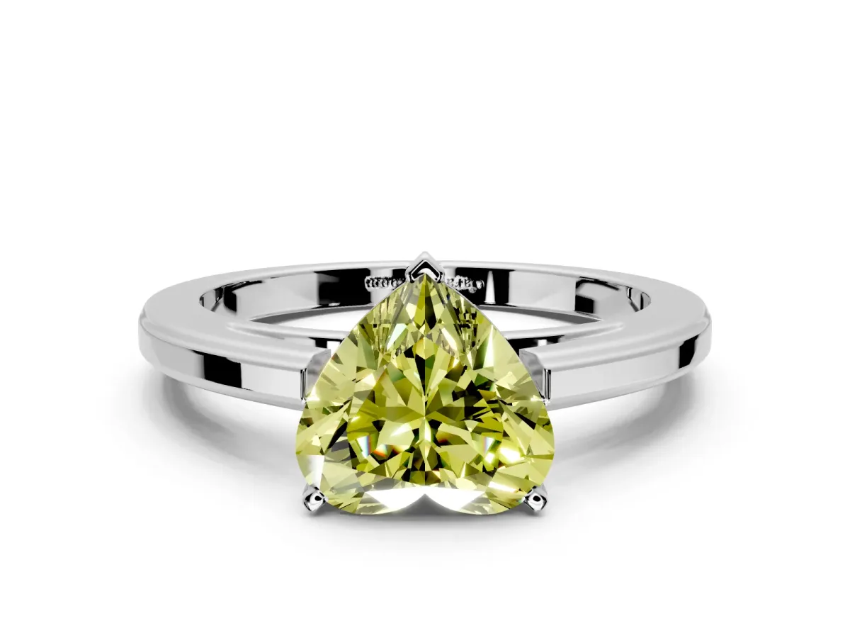 Solitaire Engagement Ring Setting for Fancy Yellow Heart-Shaped Center with Flat-Sided Plain Band and Prong Head in Sterling Silver