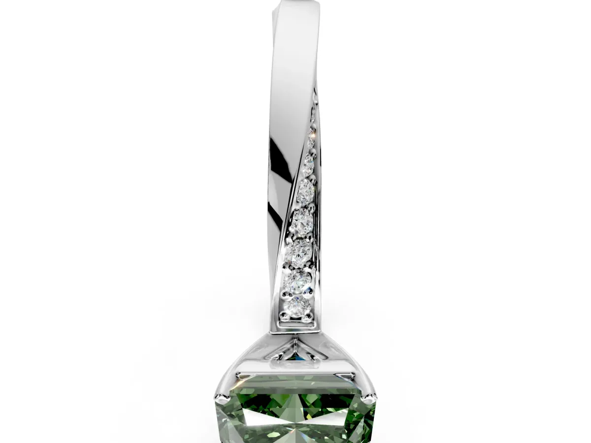 Side Accent Engagement Ring Setting for Fancy Green Radiant Cut Center with Accent Shoulders and Prong Head in Sterling Silver