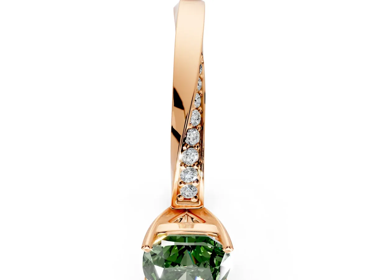 Side Accent Engagement Ring Setting for Fancy Green Cushion Cut Center with Accent Shoulders and Prong Head in Rose Gold