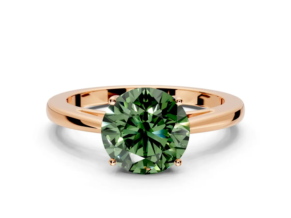 Solitaire Engagement Ring Setting for Fancy Green Round Cut Center with Open Cathedral Shoulders and Prong Head in Rose Gold