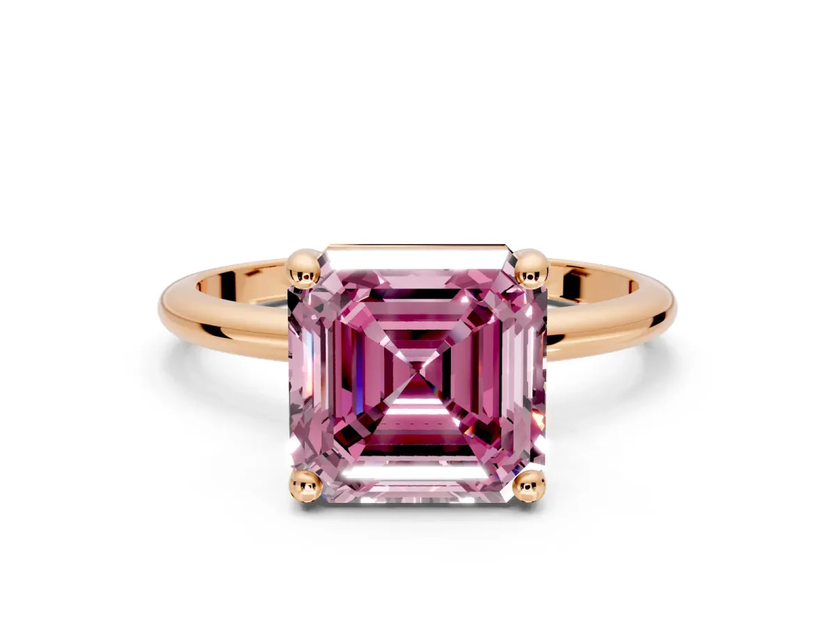 Minimalist Solitaire Engagement Ring Setting for Fancy Pink Asscher Cut Center with Thin Band and Prong Head in Rose Gold
