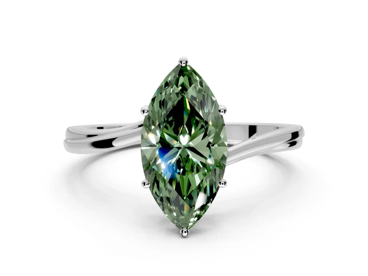 Solitaire Engagement Ring Setting for Fancy Green Marquise Center with Plain Bypass Twist Band and Prong Head in Platinum
