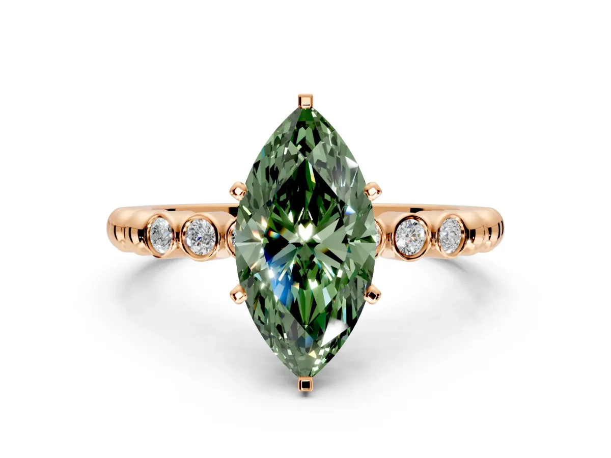 Solitaire Engagement Ring Setting for Fancy Green Marquise Center with Bezel-Dot Beaded Band and Prong Head in Rose Gold
