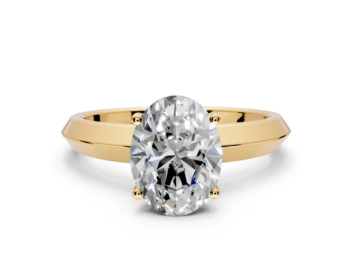 Solitaire Engagement Ring Setting for Oval Center with Wide Knife Ridge Band and Prong Head in Yellow Gold