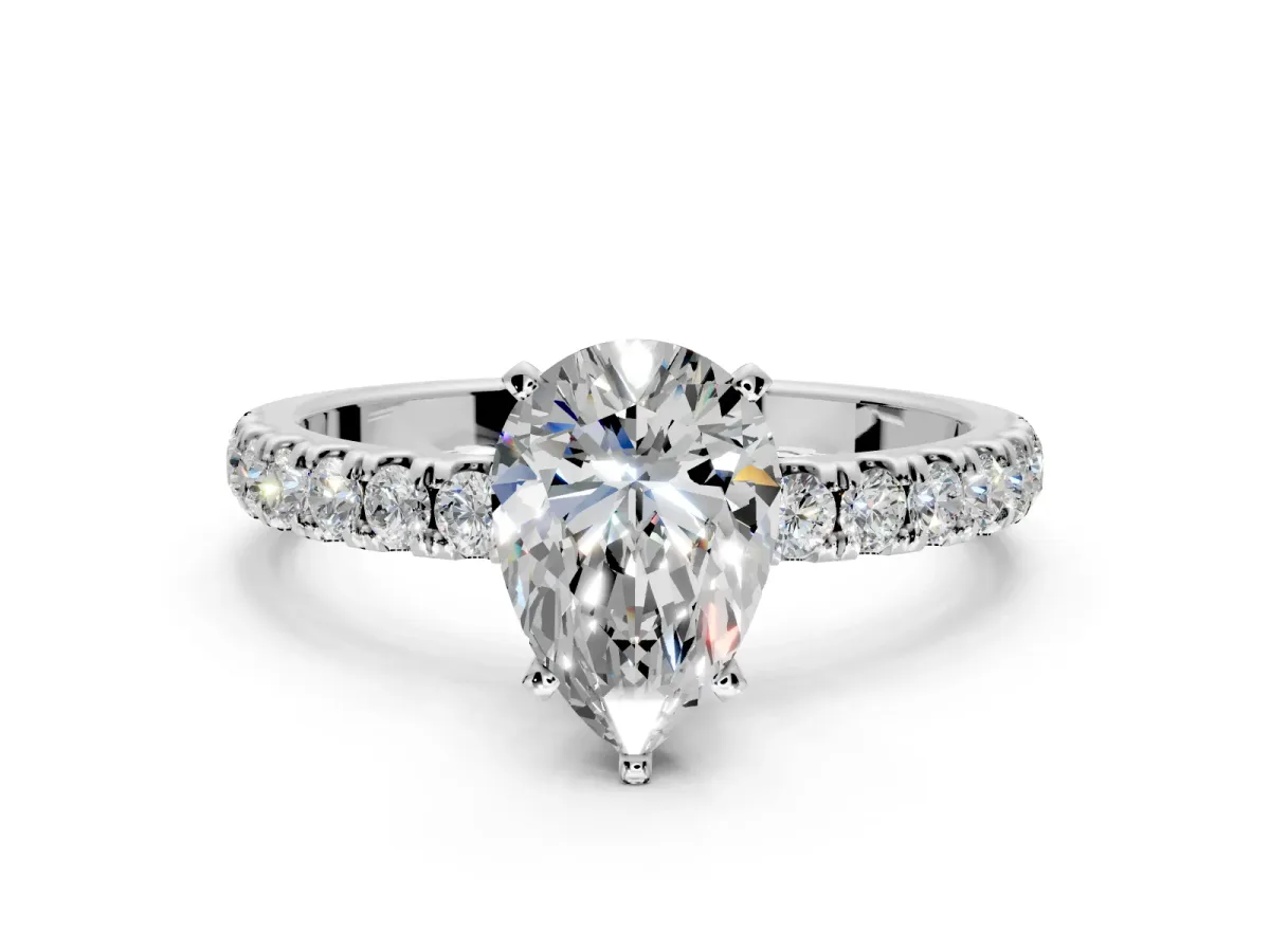 Open Basket Engagement Ring Setting for Pear-Shaped Center with Pave Band and Prong Head in Sterling Silver