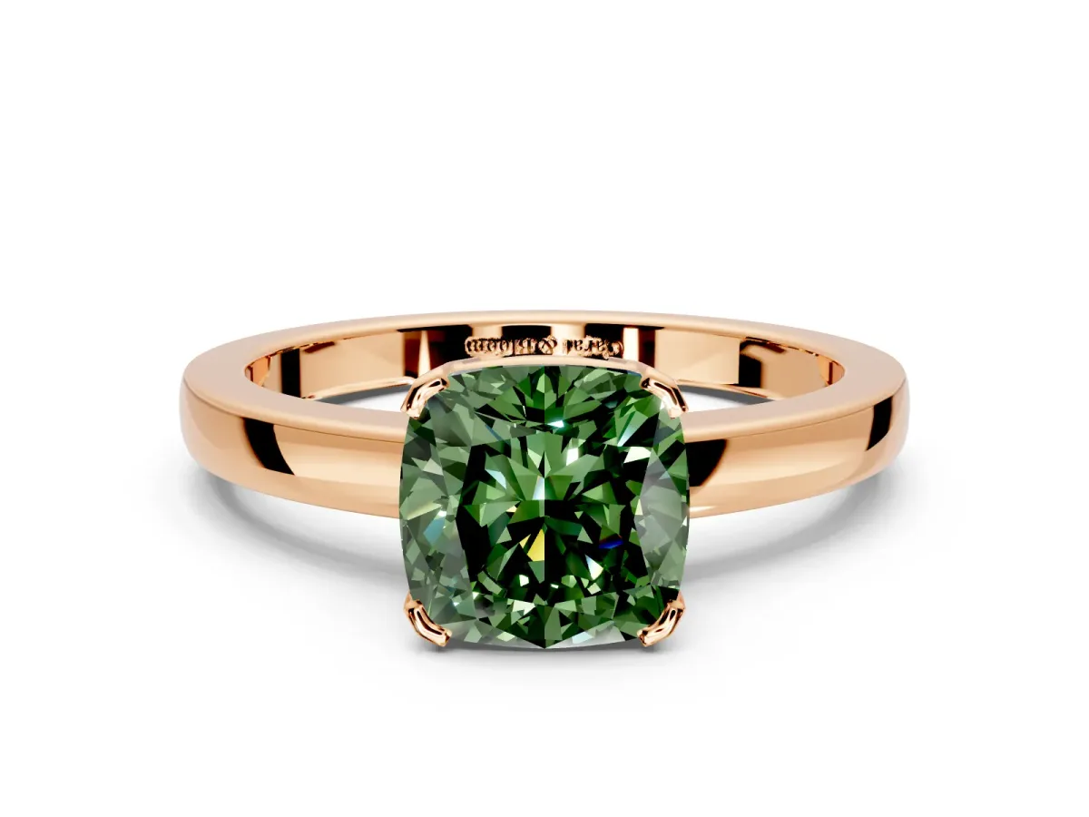 Solitaire Engagement Ring Setting for Fancy Green Cushion Cut Center with Plain Band and Flat Tab Prong Head in Rose Gold