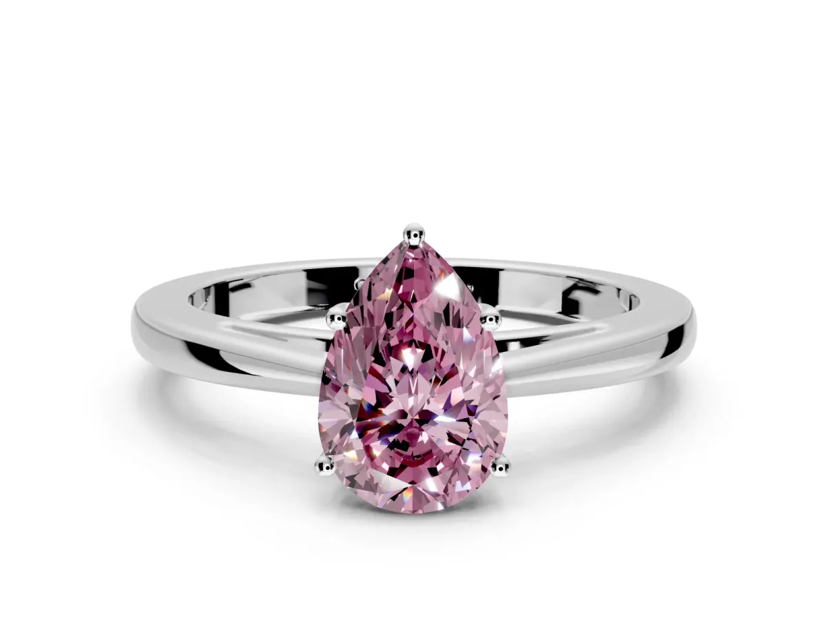 Solitaire Engagement Ring Setting for Fancy Pink Pear-Shaped Center with Open Cathedral Shoulders and Prong Head in White Gold