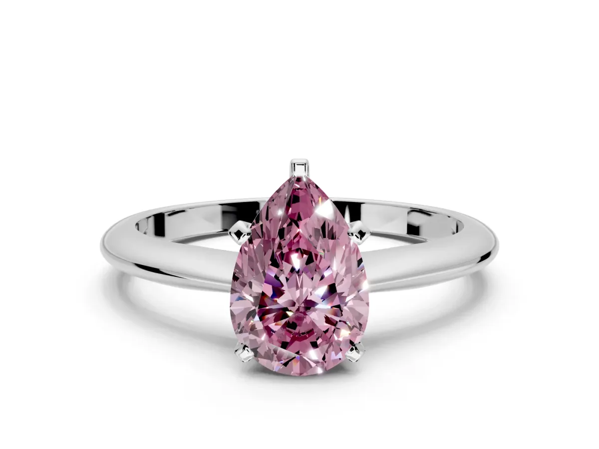 Solitaire Engagement Ring Setting for Fancy Pink Pear-Shaped Center with Knife Ridge Band and Claw Prong Head in Platinum