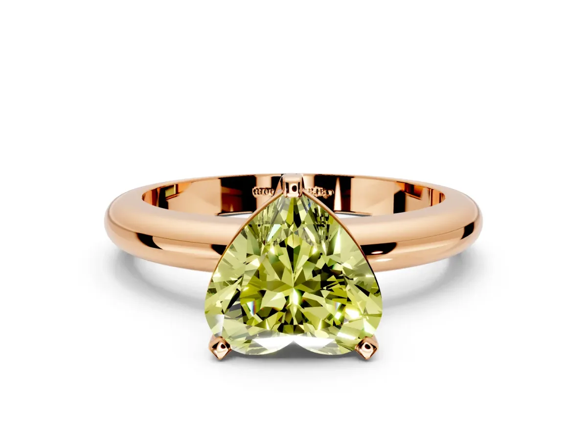 Solitaire Engagement Ring Setting for Fancy Yellow Heart-Shaped Center with Wire Band and Prong Head in Rose Gold
