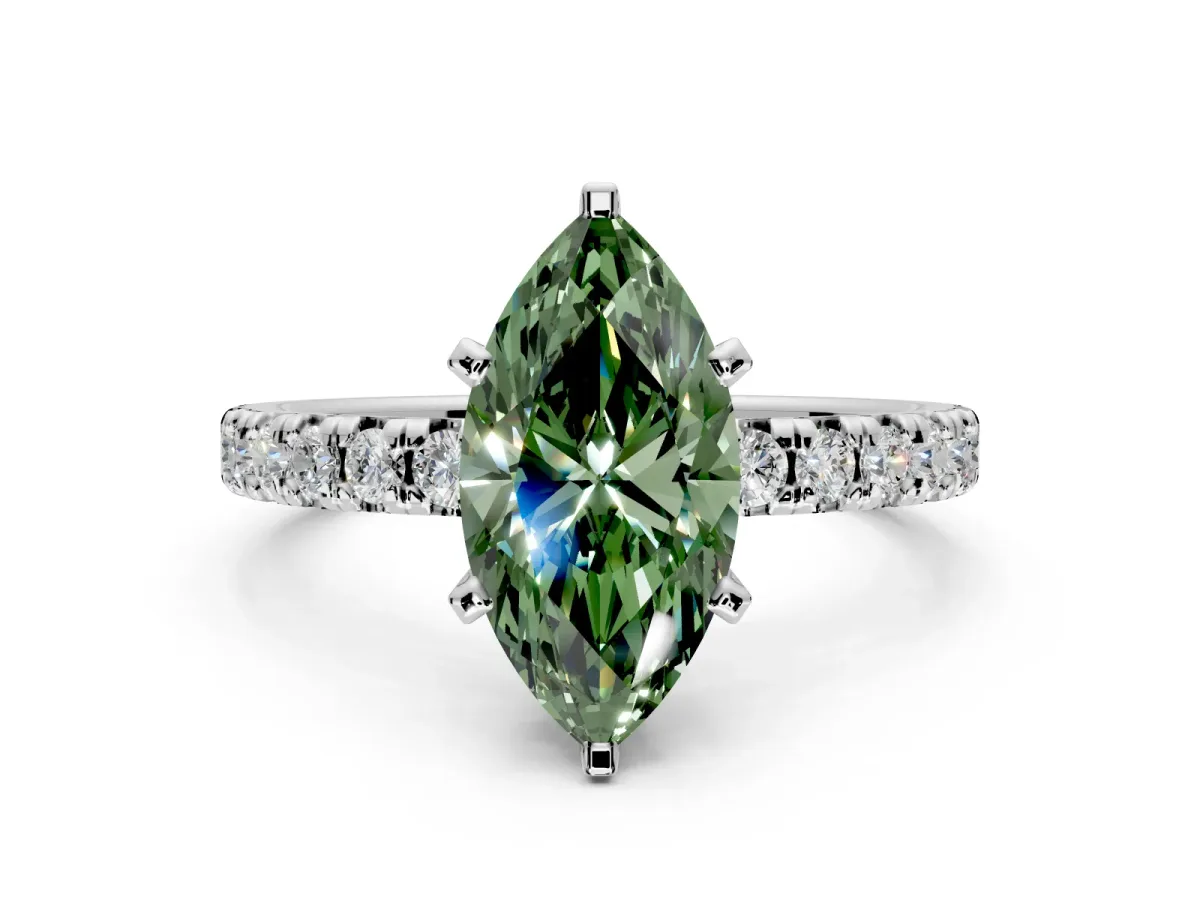 Solitaire Engagement Ring Setting for Fancy Green Marquise Center with Large Accents and Prong Head in Platinum