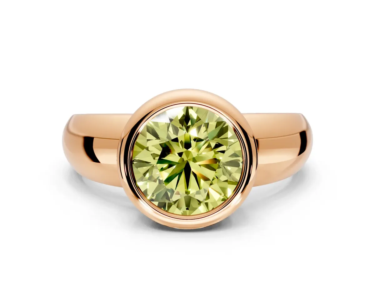 Solitaire Engagement Ring Setting for Fancy Yellow Round Cut Center with Wide Band and Bezel Head in Rose Gold