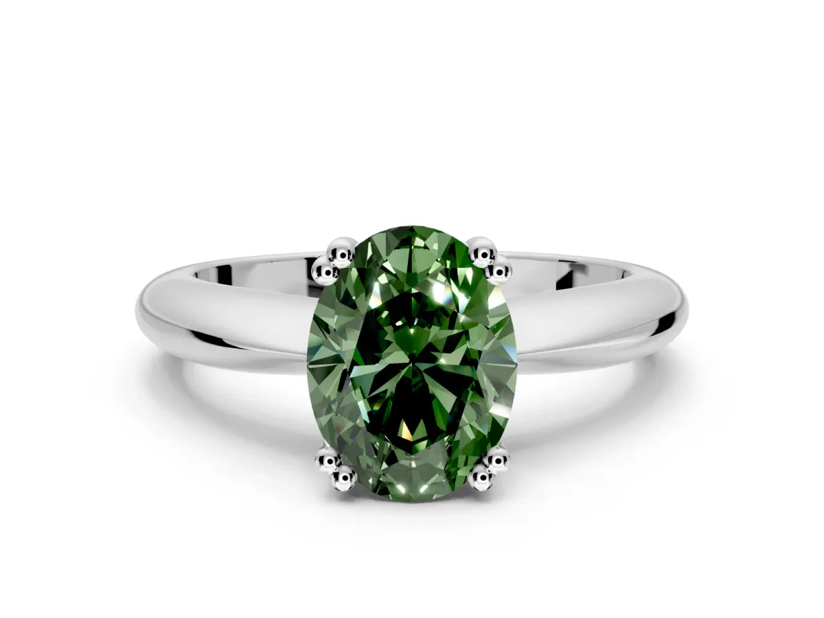 Solitaire Engagement Ring Setting for Fancy Green Oval Center with Reverse Tapered Band and Prong Head in Platinum