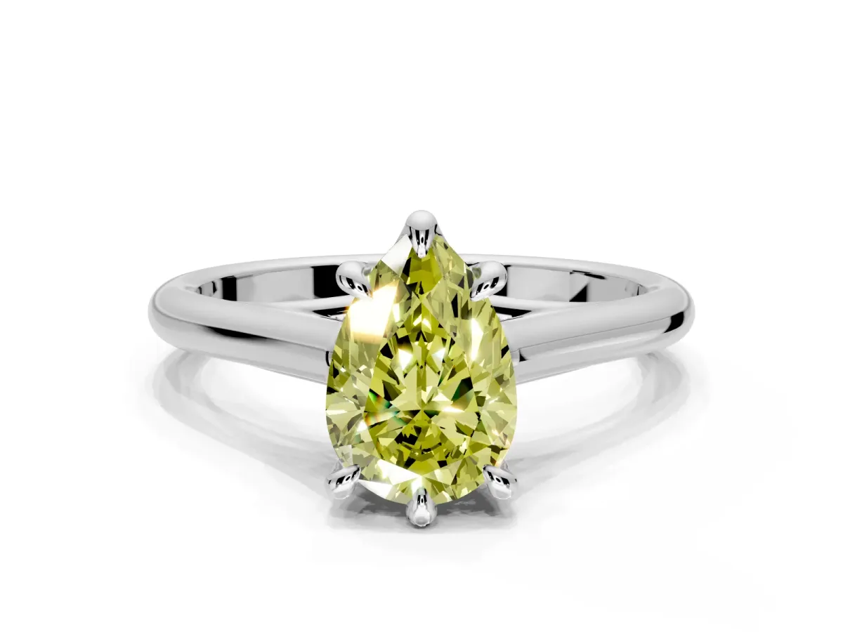 Solitaire Engagement Ring Setting for Fancy Yellow Pear-Shaped Center with Cathedral Band and Prong Head in Sterling Silver