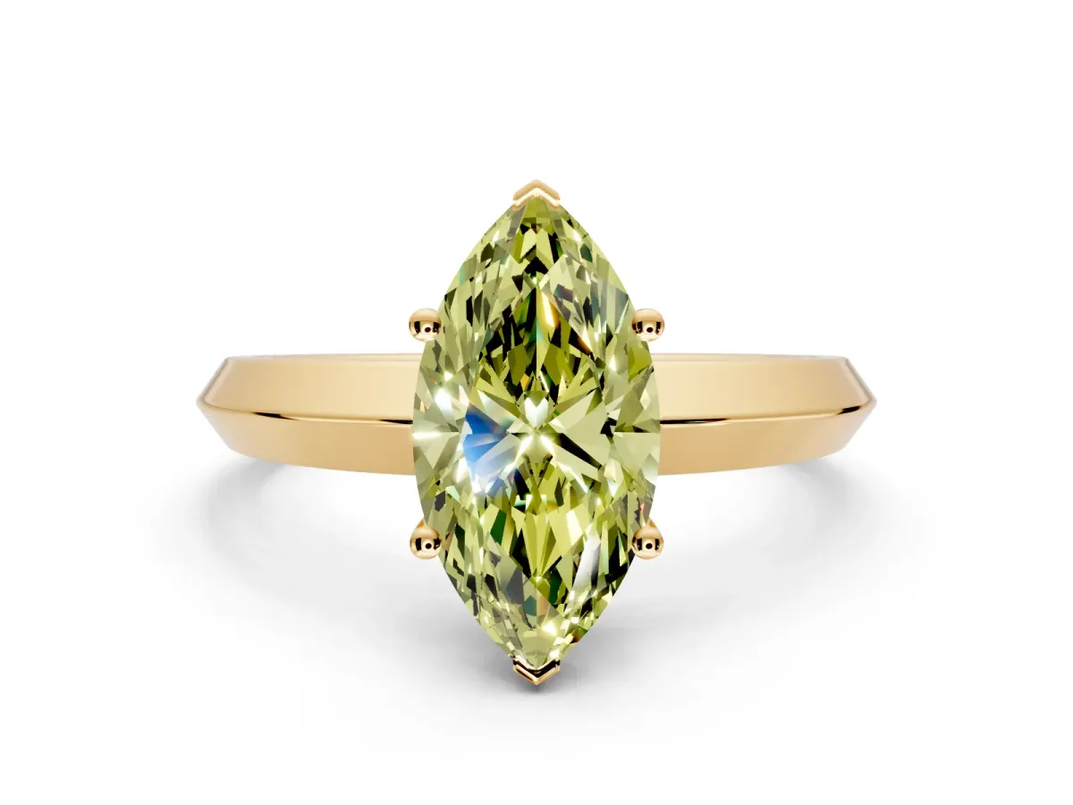 Solitaire Engagement Ring Setting for Fancy Yellow Marquise Center with Wide Knife Ridge Band and Prong Head in Yellow Gold