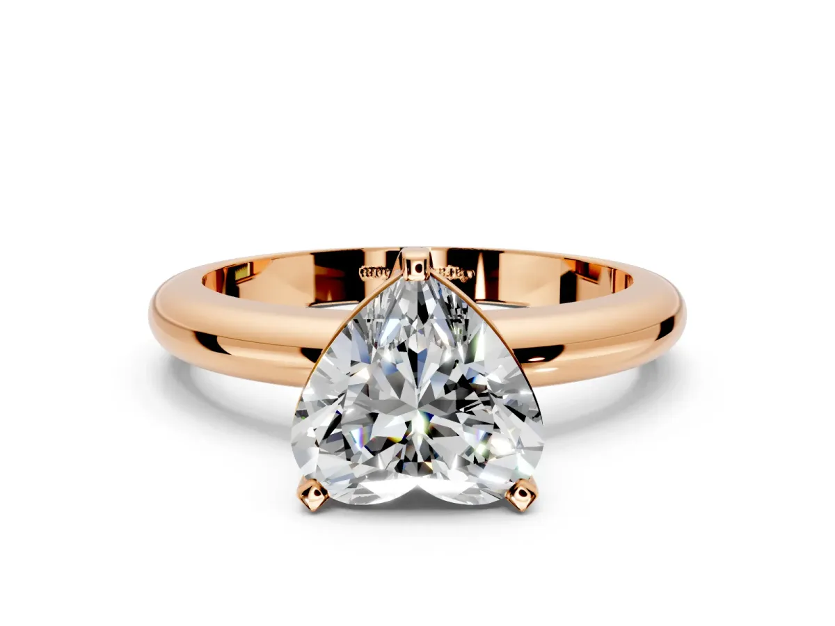 Solitaire Engagement Ring Setting for Heart-Shaped Center with Wire Band and Prong Head in Rose Gold