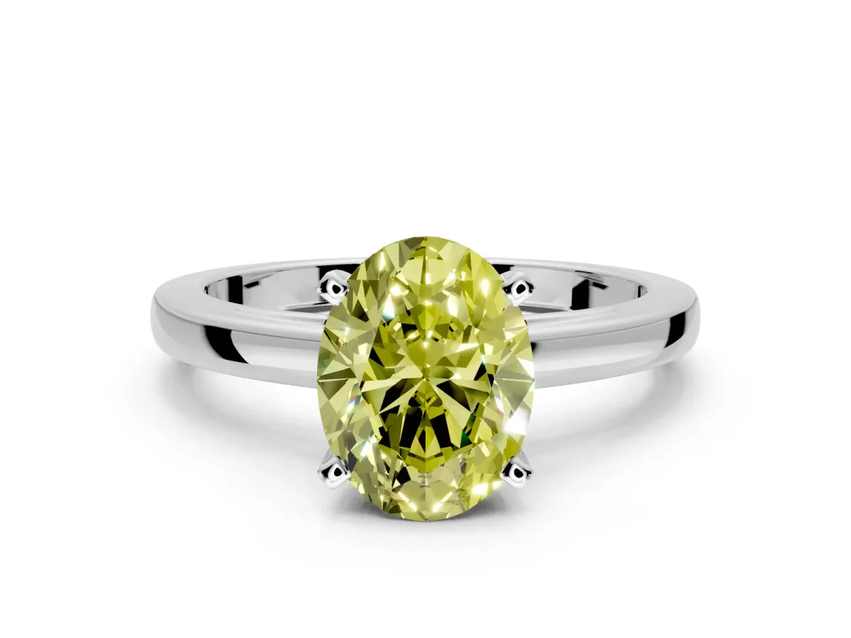 Solitaire Engagement Ring Setting for Fancy Yellow Oval Center with Basket Rail and Prong Head in White Gold